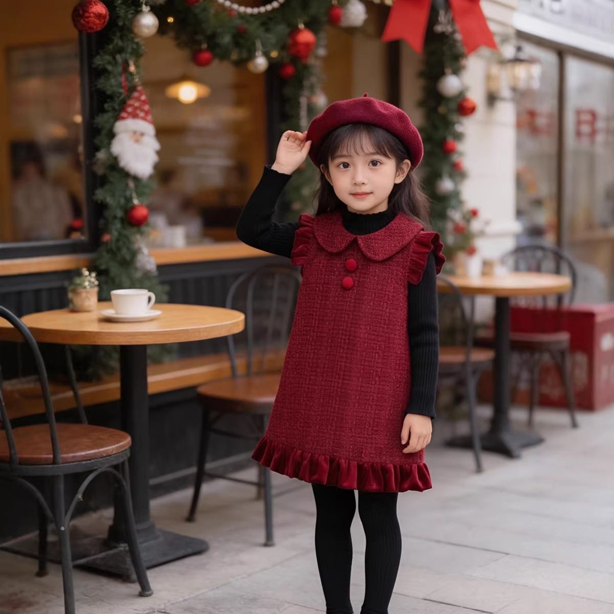Girls Red New Year Dress - Festive Holiday Long Sleeve Princess Gown for Children Party Celebration photo 2