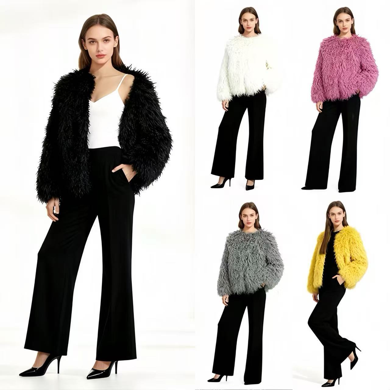 Women's Crew-neck Cashmere Casual Coat photo 3