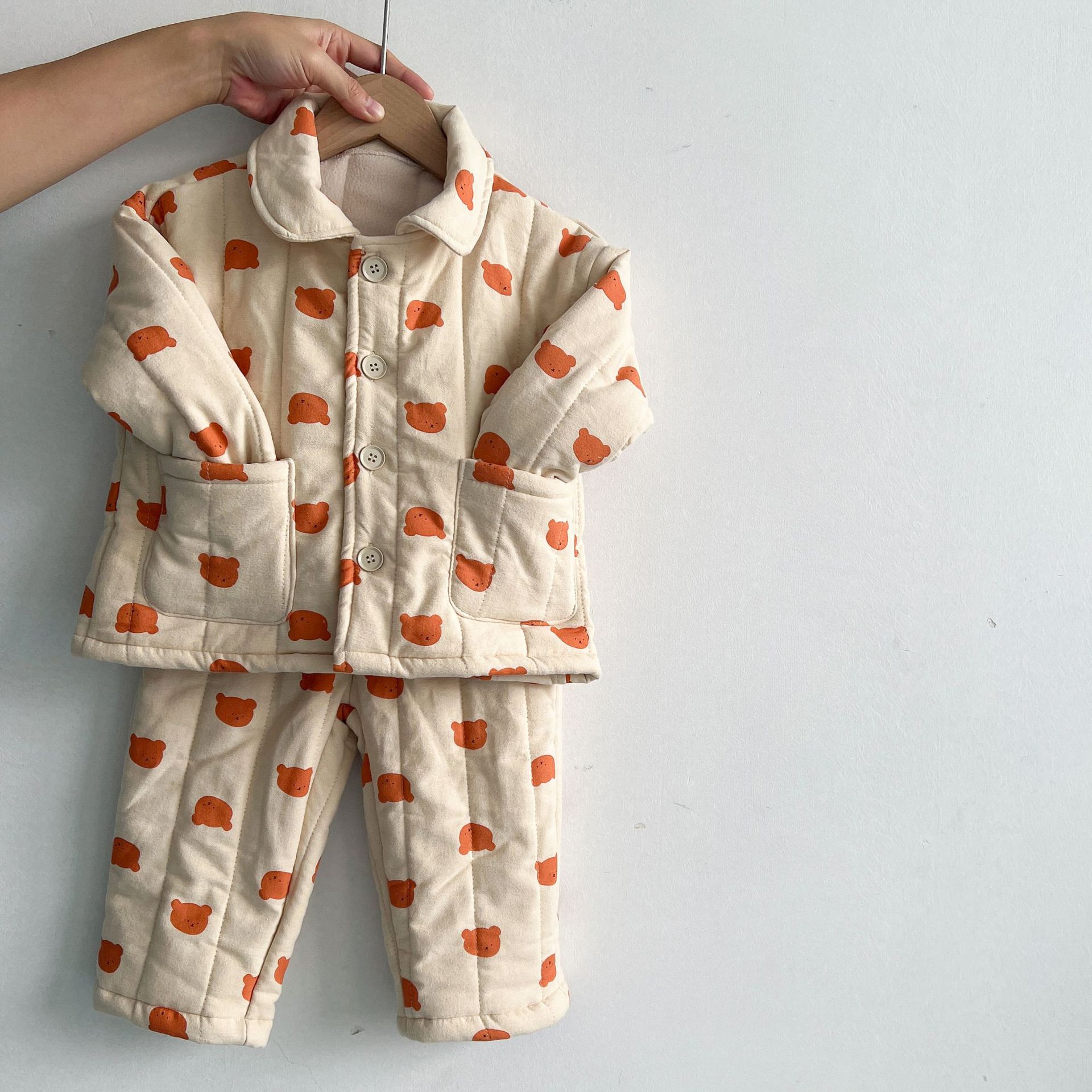 New Fleece-Lined Three-Layer Quilted Pajama Set For Baby Girls And Boys photo 2