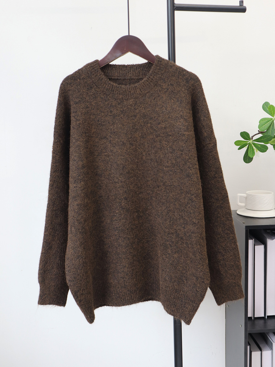 Solid-color Crew-neck Korean-style Loose-fit Cozy Knit Sweater photo 7