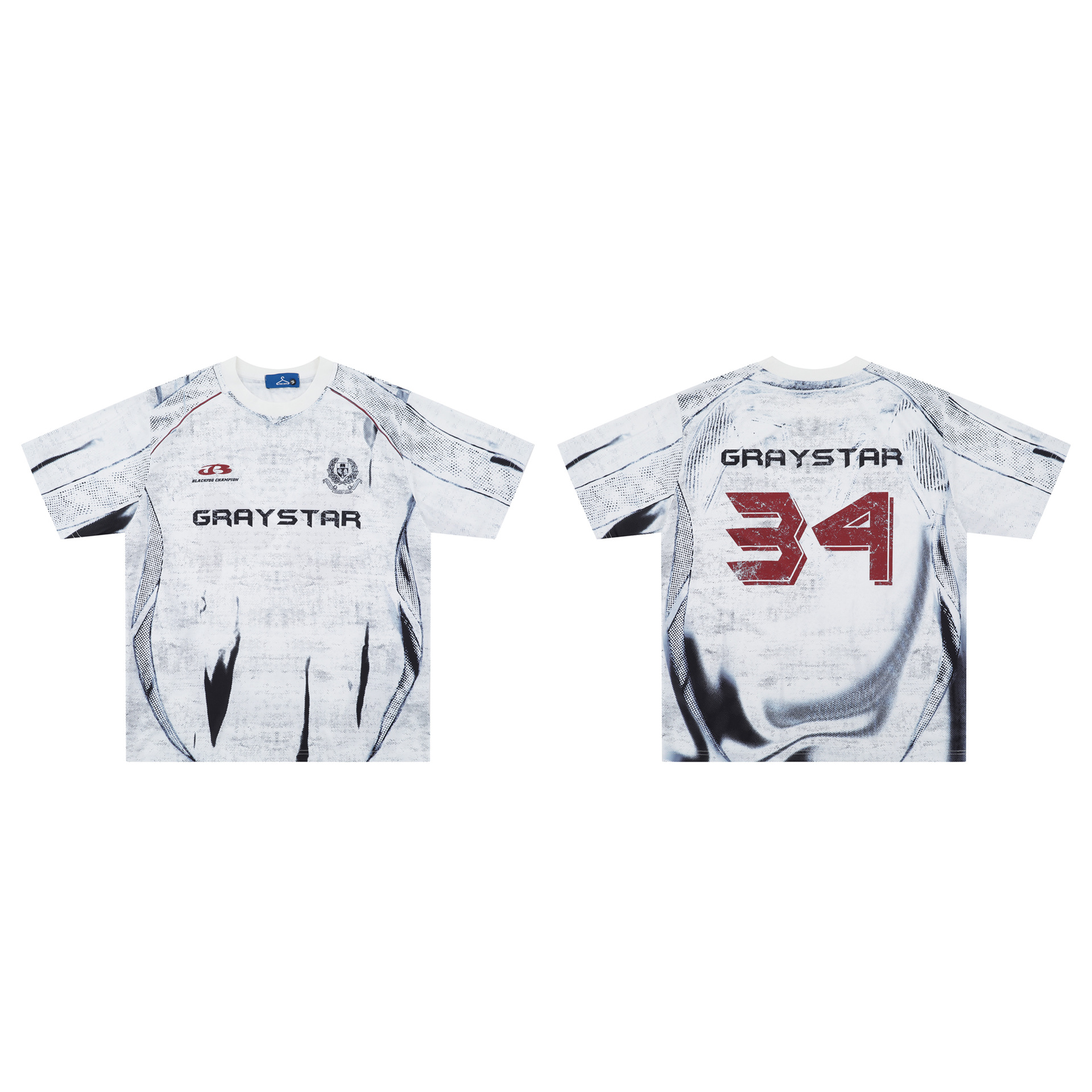 Short Sleeve Round Neck Black And White Printed T-shirt photo 1