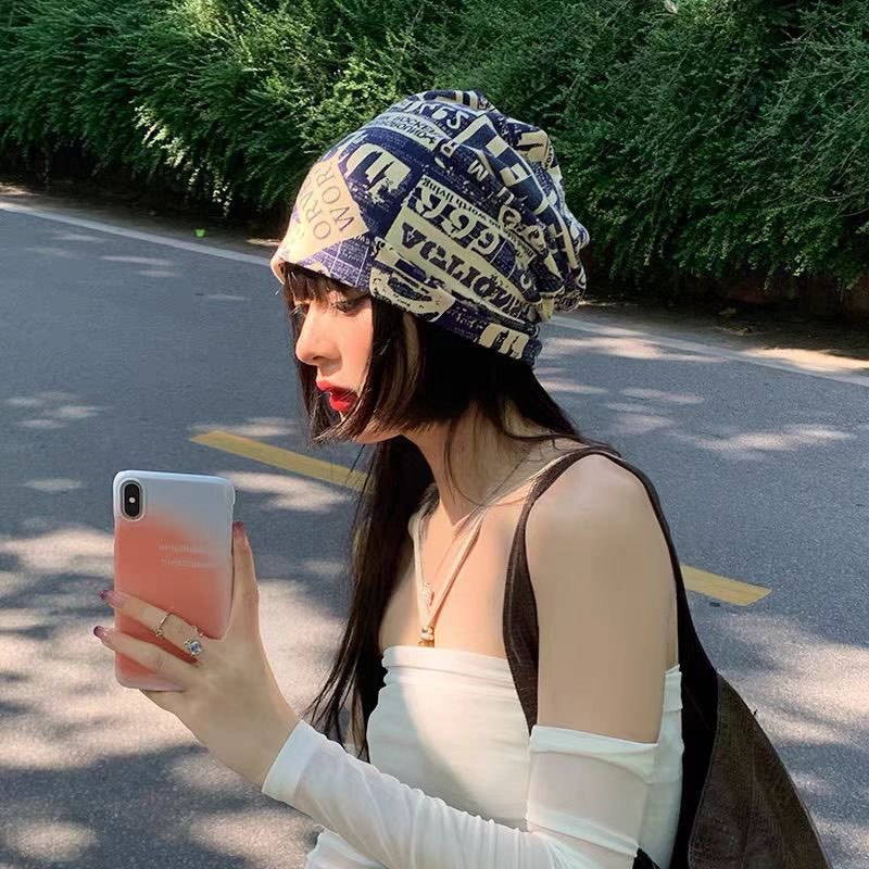 Vintage Newspaper Print Headscarf Face Framing Pleated Wrap For Women Retro Style Hair Accessory photo 6