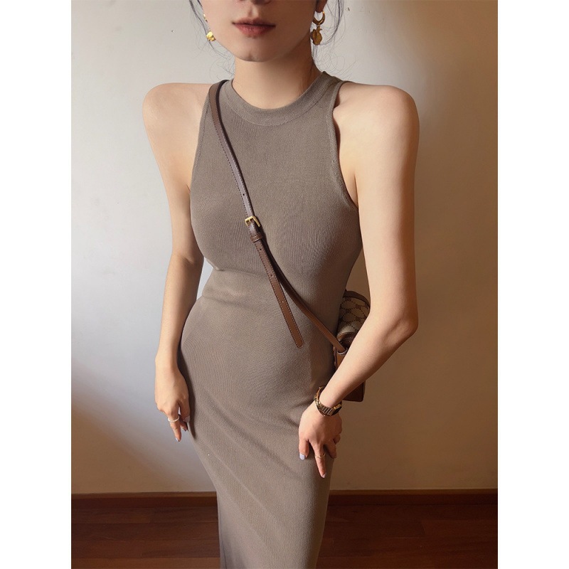 Retro Halter-neck Knitted Camisole Dress For Women photo 4