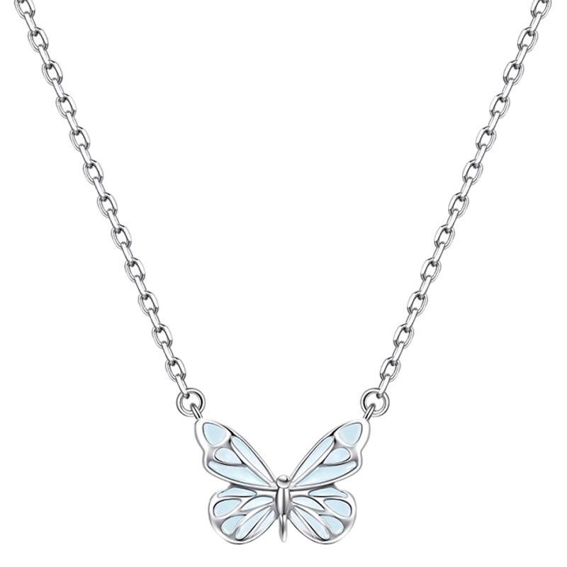 S925 Sterling Silver Butterfly Light Necklace For Women, Niche Design With Glowing Enamel photo 4