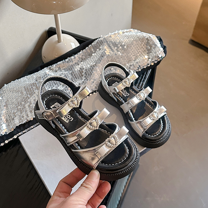 Children's Solid-Colored Cute Heart Rhinestone Sandals photo 5