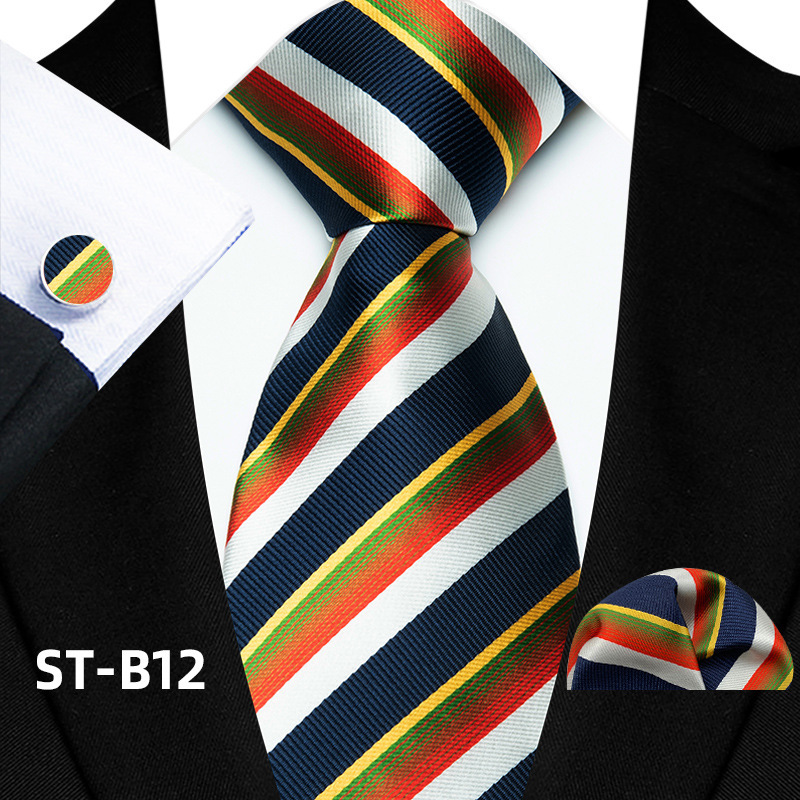 Solid-color Men's Tie Cufflinks Pocket Square photo 5