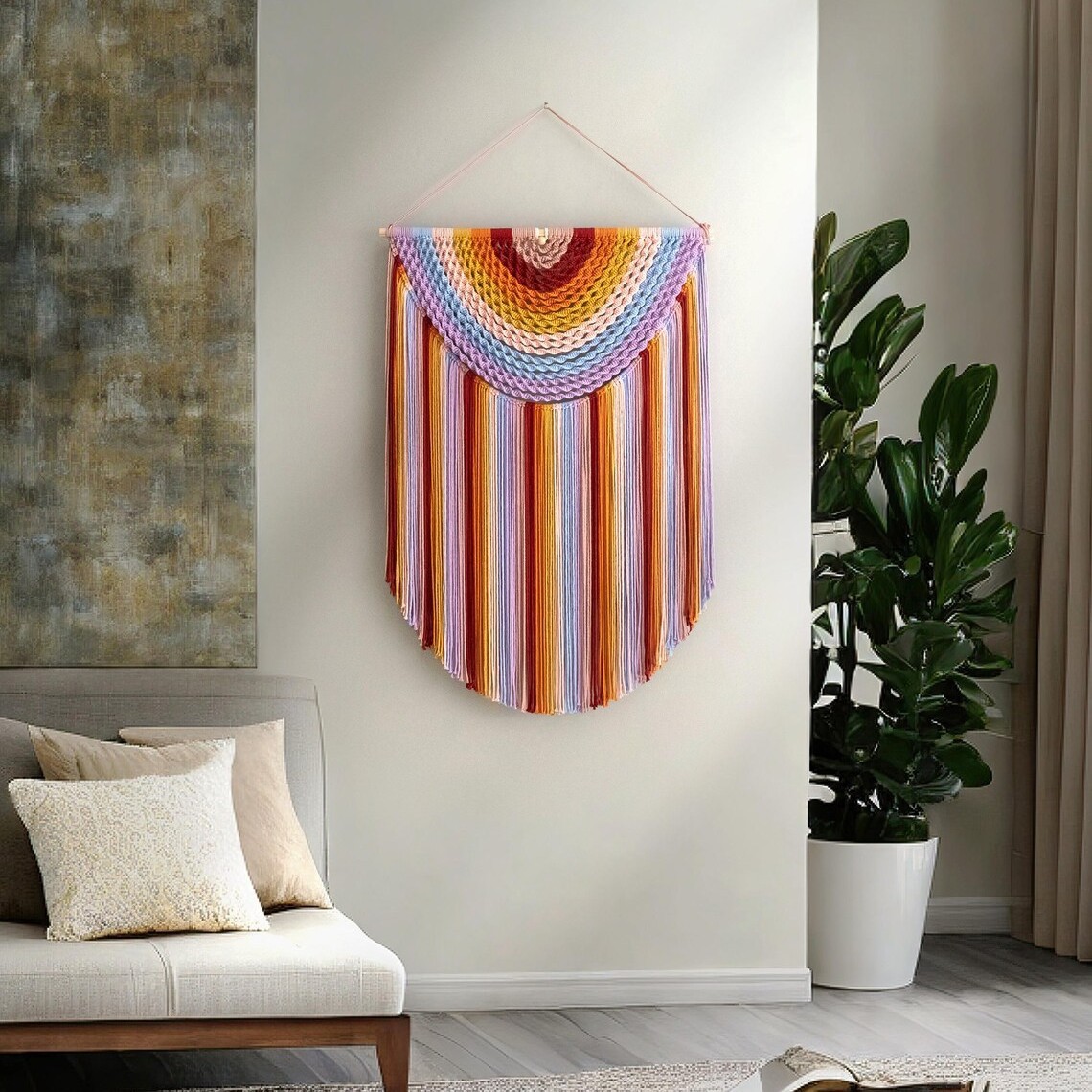 Large Colorful Fringed Tapestry Wall Hanging photo 6