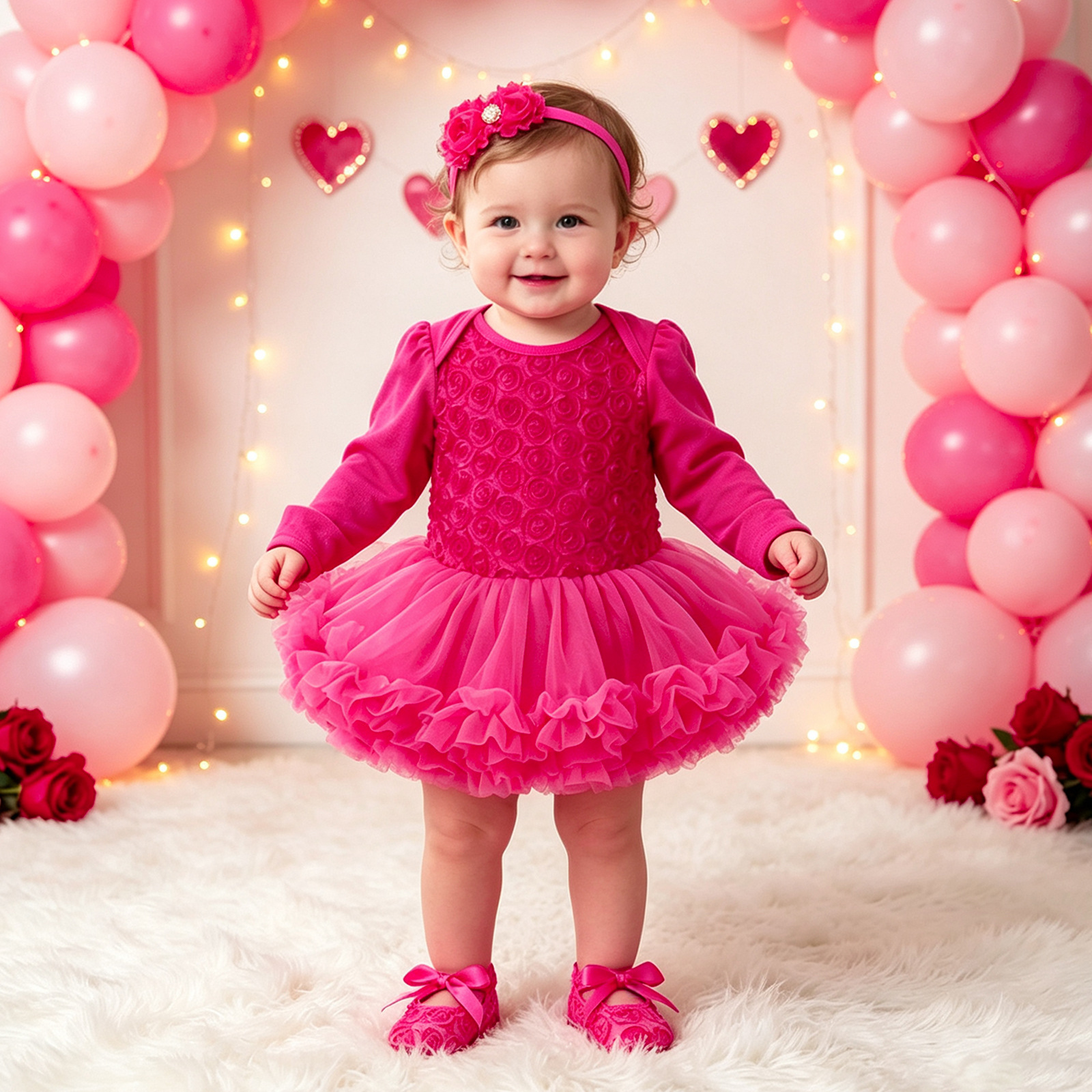 Solid-color Long-sleeve Romper Dress With A Rose Pattern photo 6