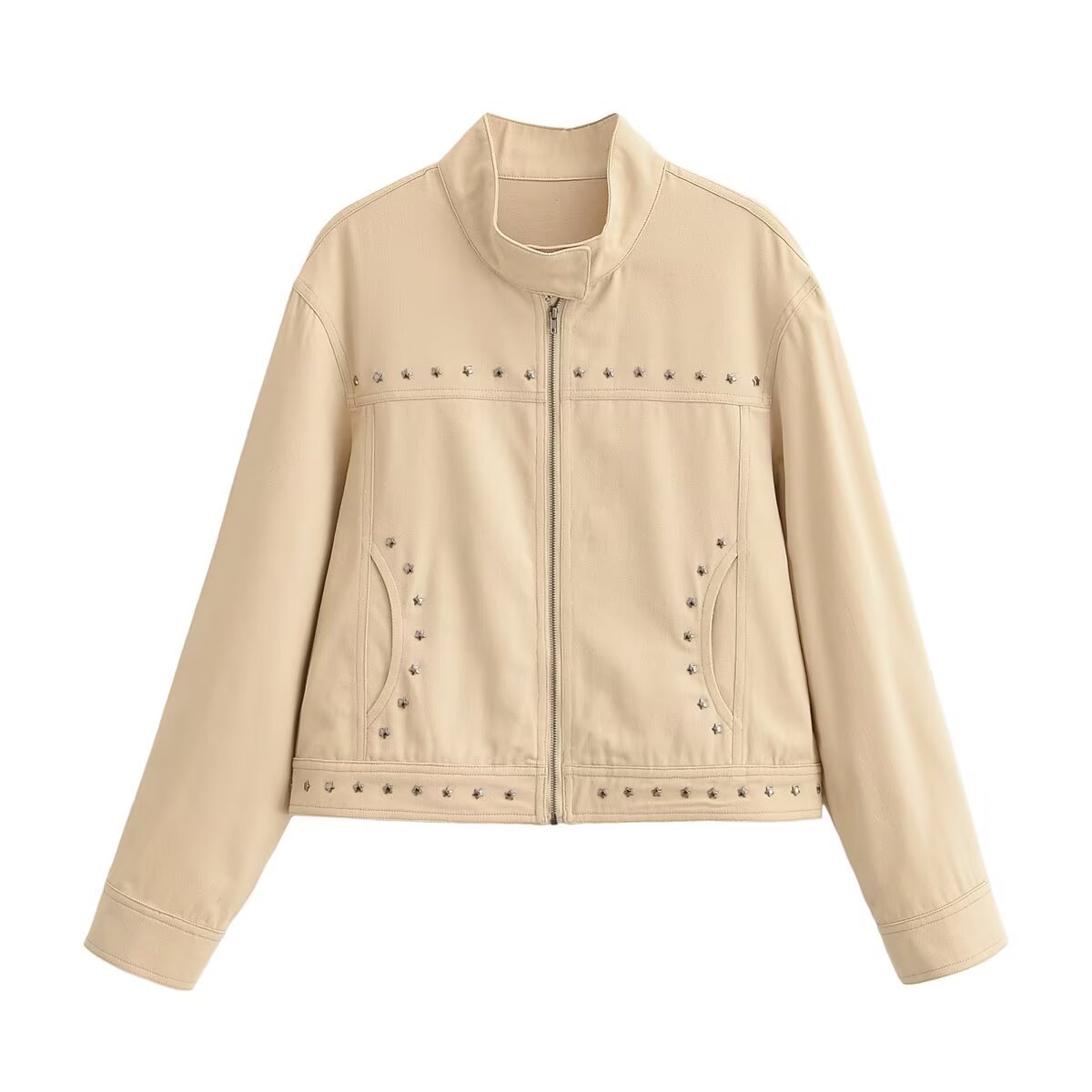 Women's Studded Stand-collar Cropped Jacket photo 1