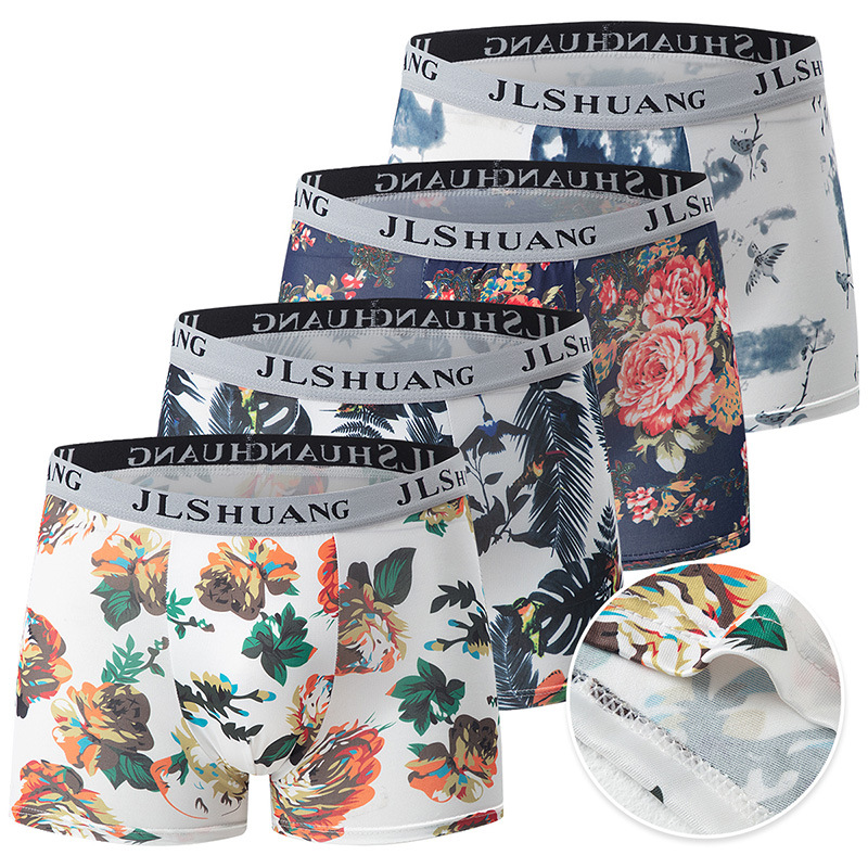 4-Pack Mens Fashionable Boxer Briefs With Floral Print photo 1