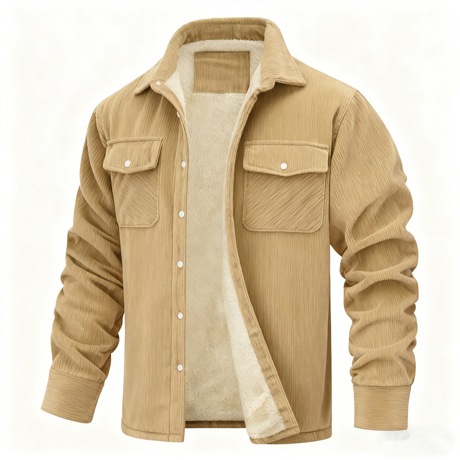 Men's Long-sleeve Lapel-collar Corduroy Single-breasted Fleece-lined Jacket photo 7
