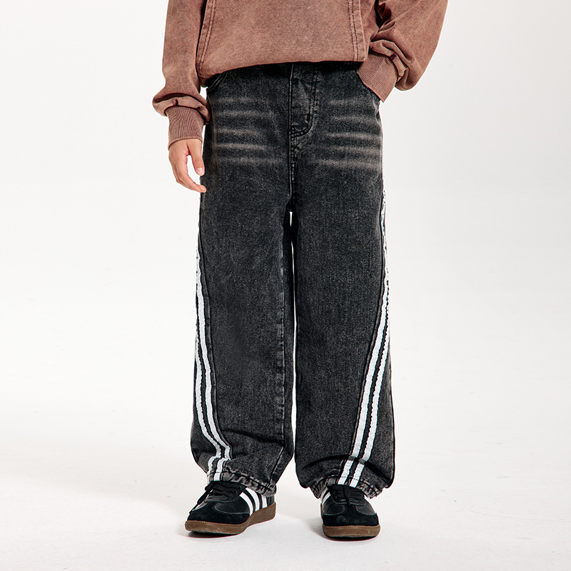 Retro Childrens Straight-Leg Casual Patchwork Jeans photo 2