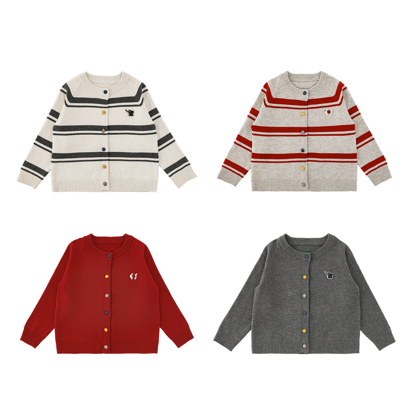 Girls' Striped Solid-color Cardigan Sweater photo 2
