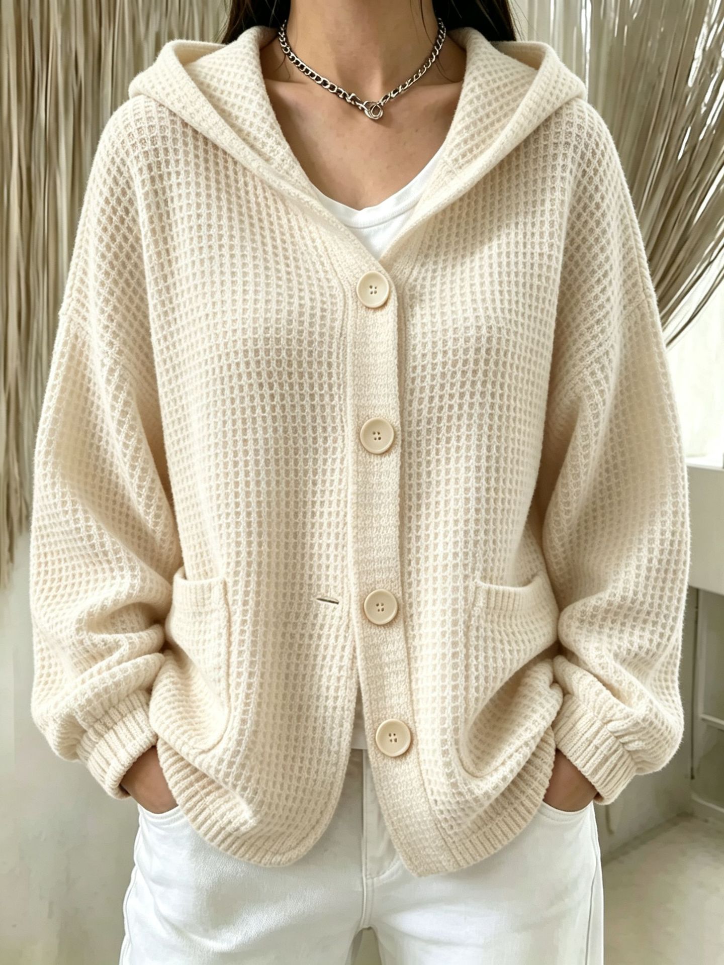 Women's Buttoned Hooded Jacket Top photo 2