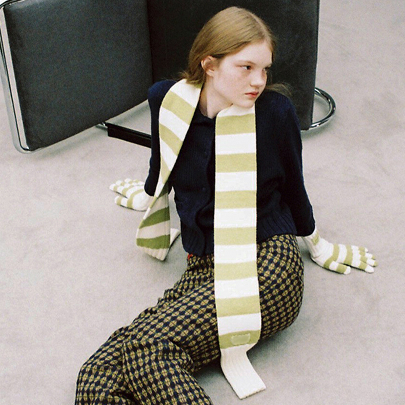 Retro Cute Striped Knitted Scarf For Women photo 6