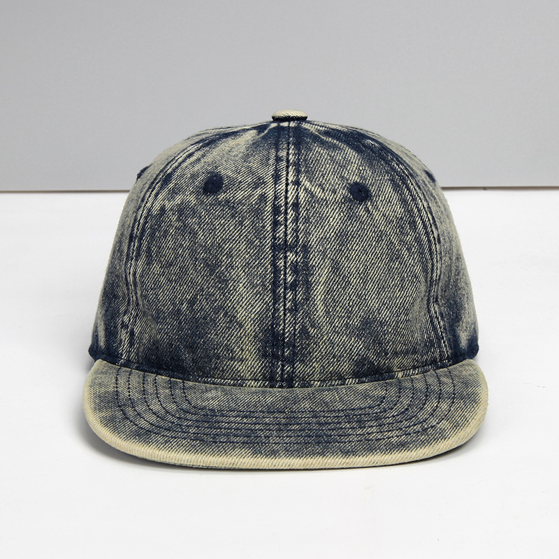 Denim Baseball Cap Washed And Distressed Hip-hop Style Soft-crown Six-panel Flat-brim Hat photo 3