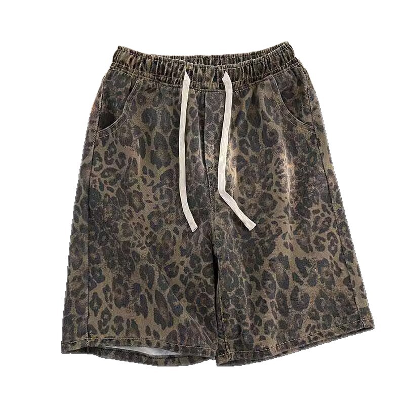 Men's Casual Leopard-print Elastic-waist Shorts photo 2