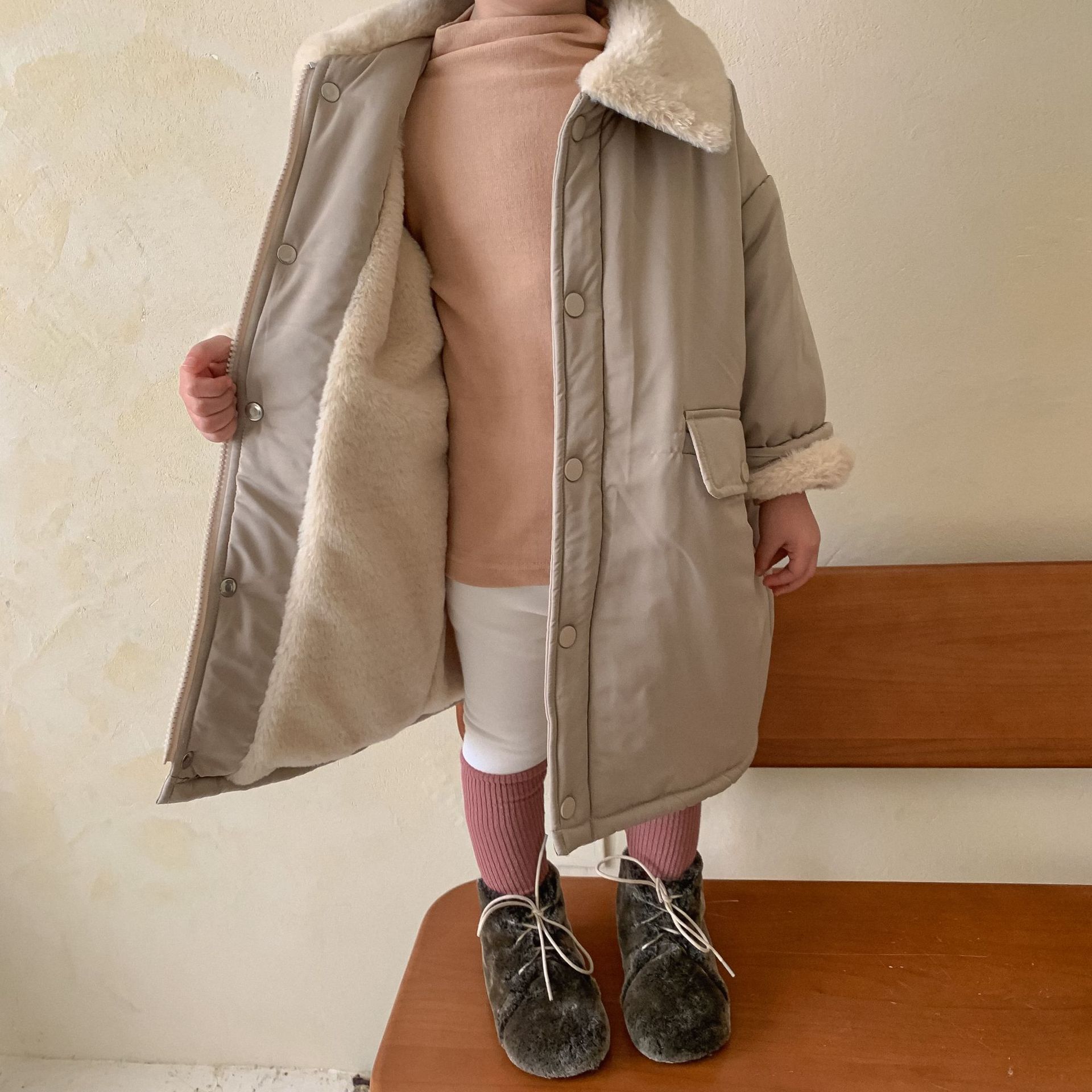 Thickened Fleece Lined Padded Kids Jacket Faux Rabbit Fur photo 3