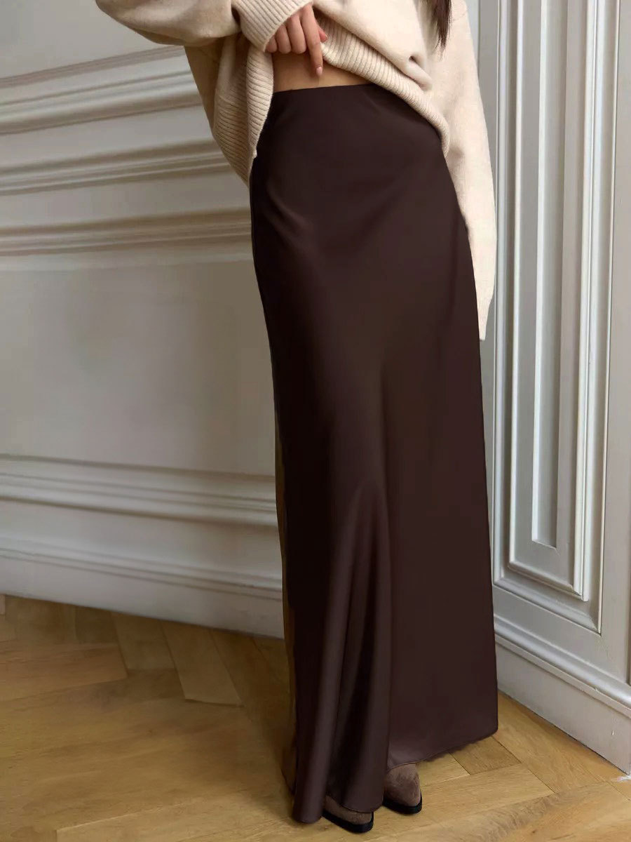 Women's Spring Satin And Velvet Long Skirt photo 8