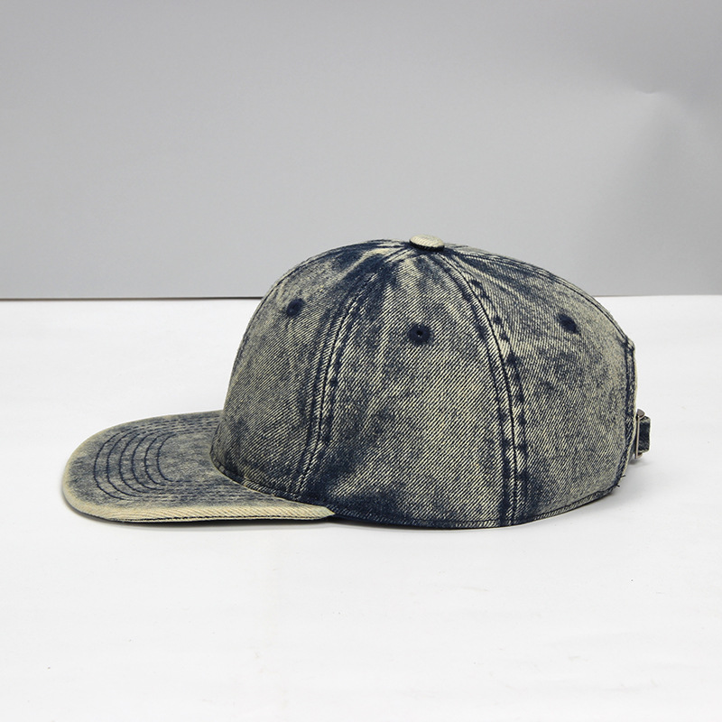 Denim Baseball Cap Washed And Distressed Hip-hop Style Soft-crown Six-panel Flat-brim Hat photo 2