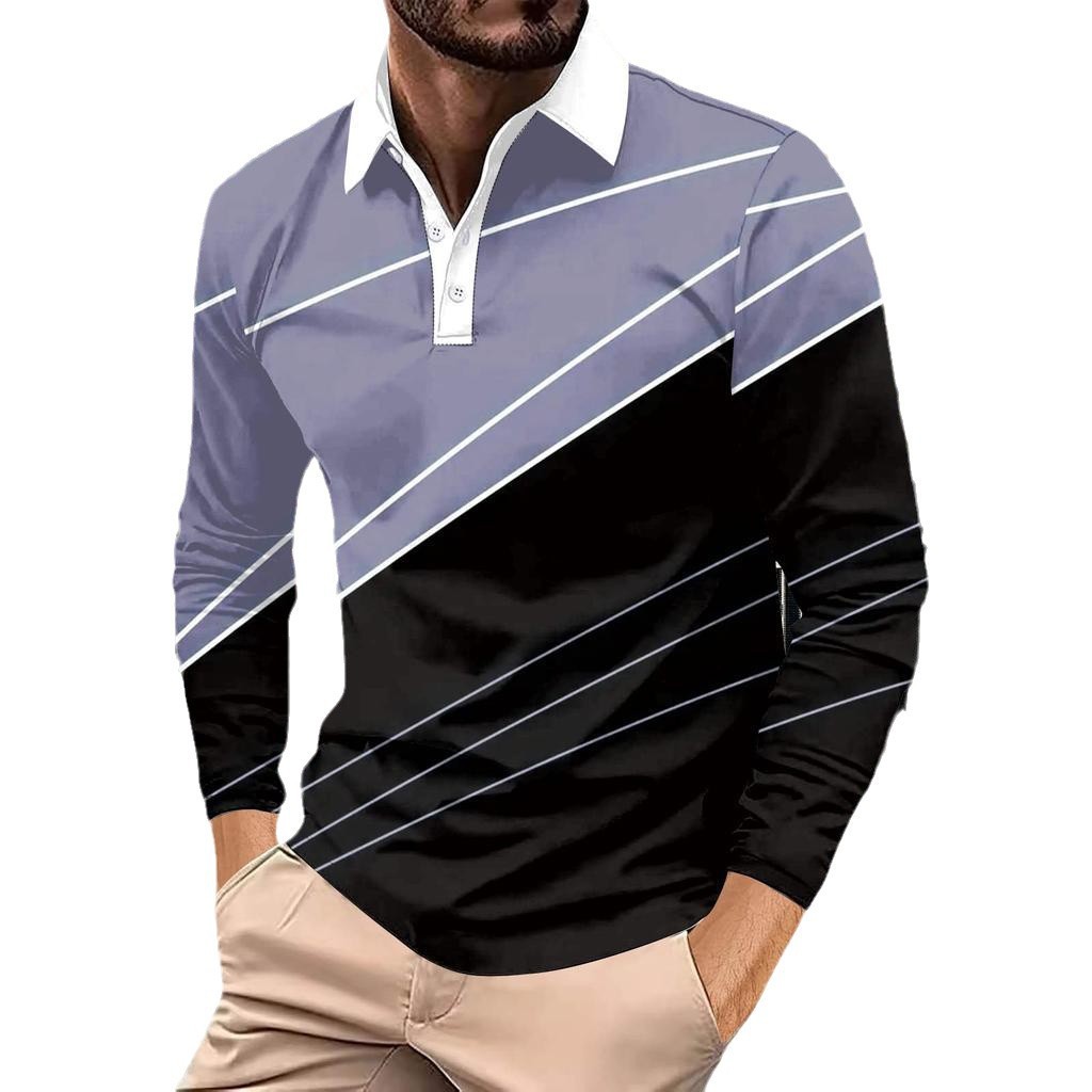 Men's Color-Block Long-Sleeved Button-Up Top photo 2