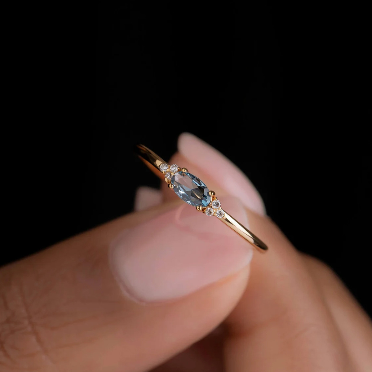 S925 Sterling Silver Blue Stone Horse Eye Engagement Ring photo 3