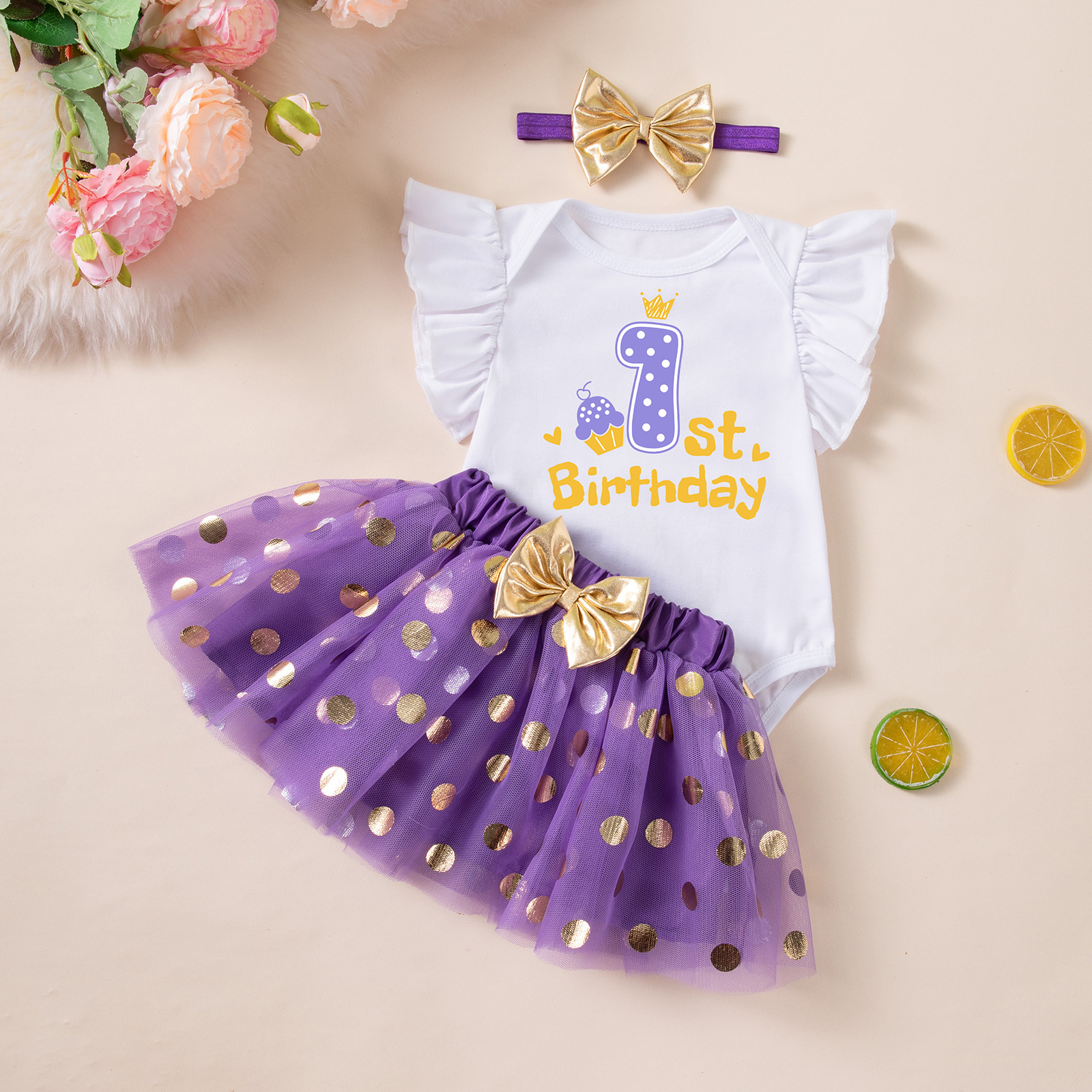 Girls' Puff-Sleeve Polka-Dot Dress Set photo 7