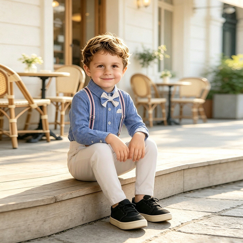 Blue Shirt Bow Tie And Suspender Overalls Children's Clothing photo 6