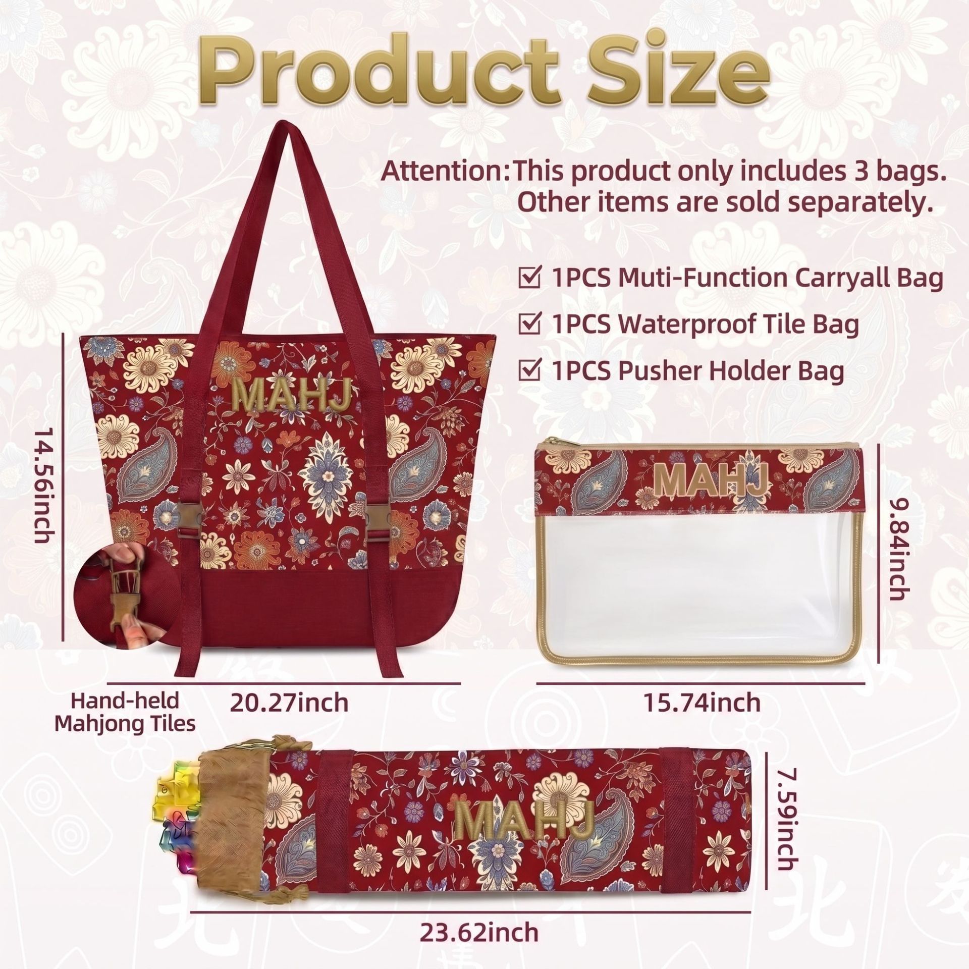 Retro Paisley Floral Embroidered Mahjong Storage Three-Piece Makeup Bag Set photo 4