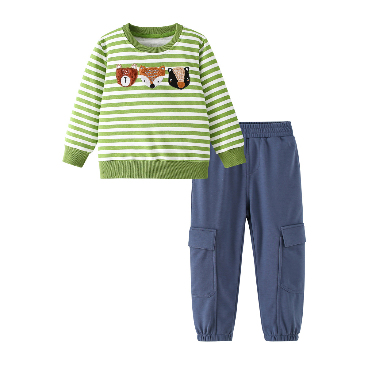 Childrens Striped Animal-Embroidered Sweatshirt Set photo 4