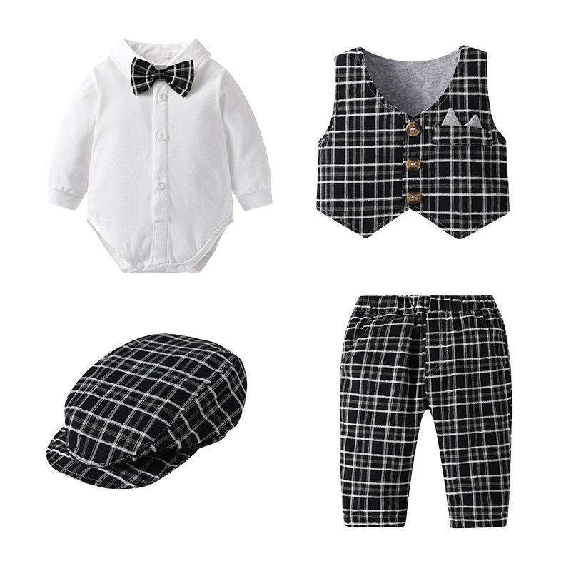 Childrens Fashion Plaid Vest And Trousers Three-Piece Set photo 6