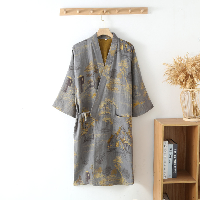 Japanese-style Pure Cotton Jacquard Kimono-style Pajama Robe For Couples photo 3