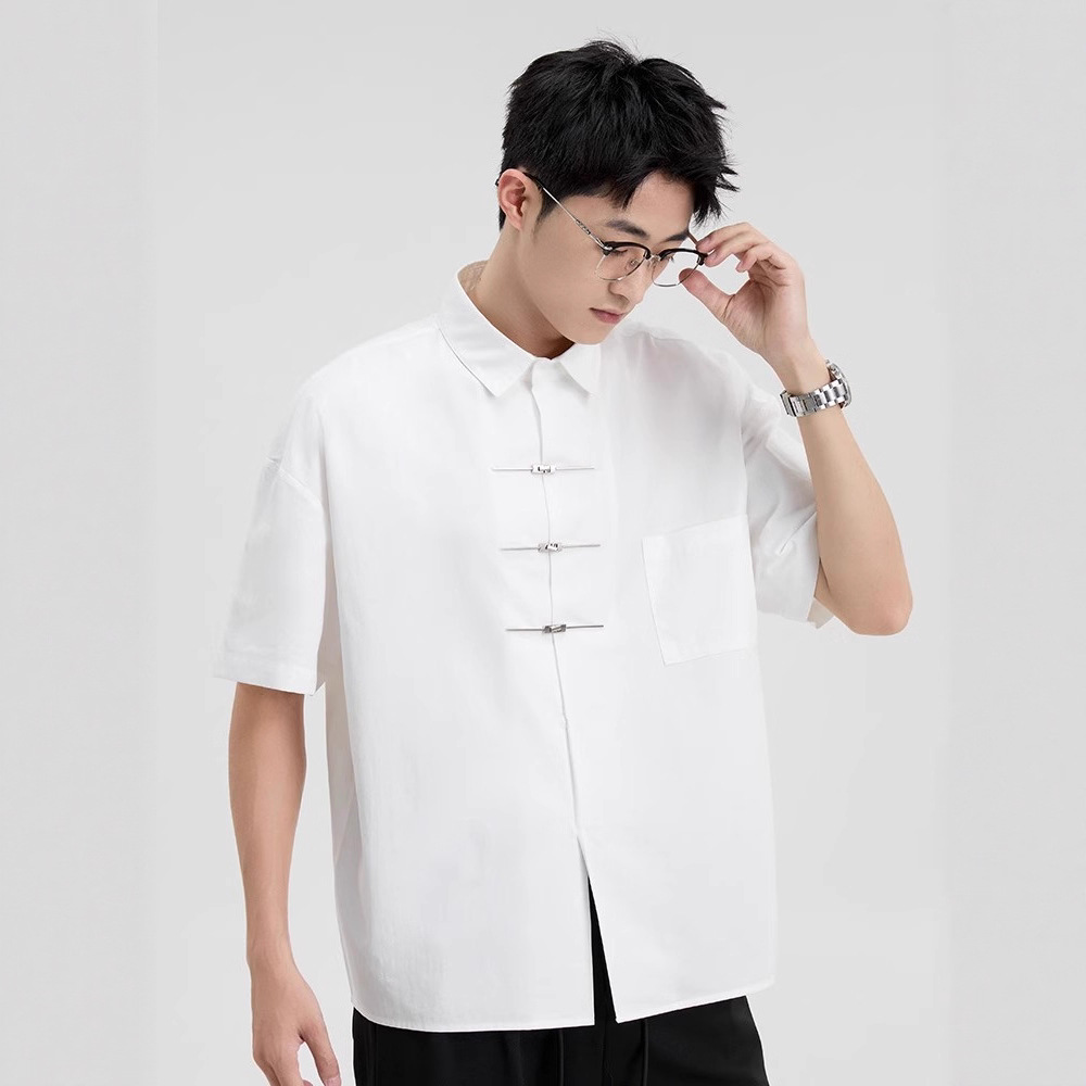 Chinese-style Tang Suit Summer Short-sleeved Stand-up Collar Breathable Loose Casual Shirt photo 3
