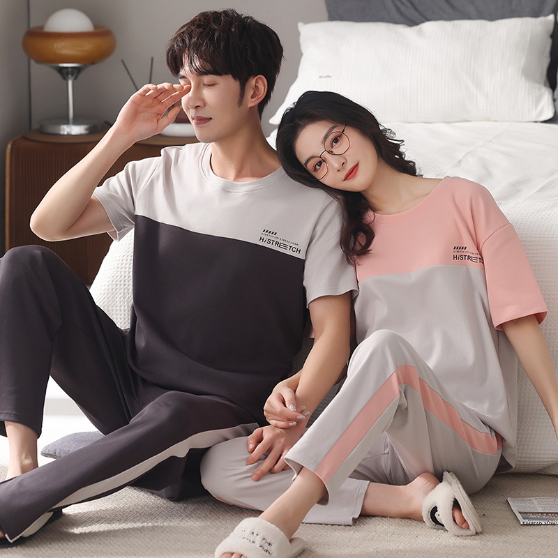 Couple Pajamas Men's Cotton Red Animal Year Trousers Short Sleeve Home Clothes Set photo 8