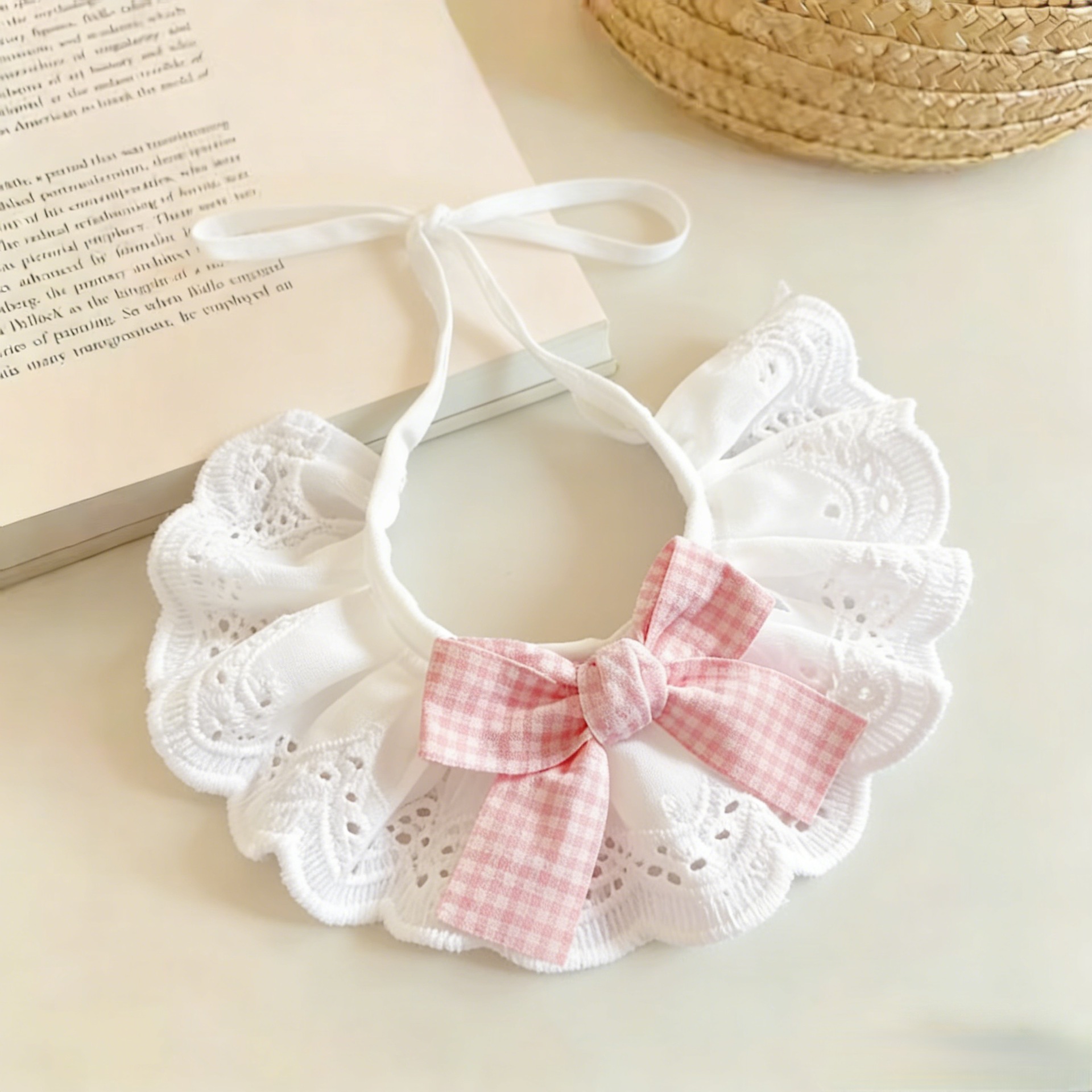 Pet Plaid Bib Bow Tie Collar Lace Bib Cotton Bib For Dogs photo 4
