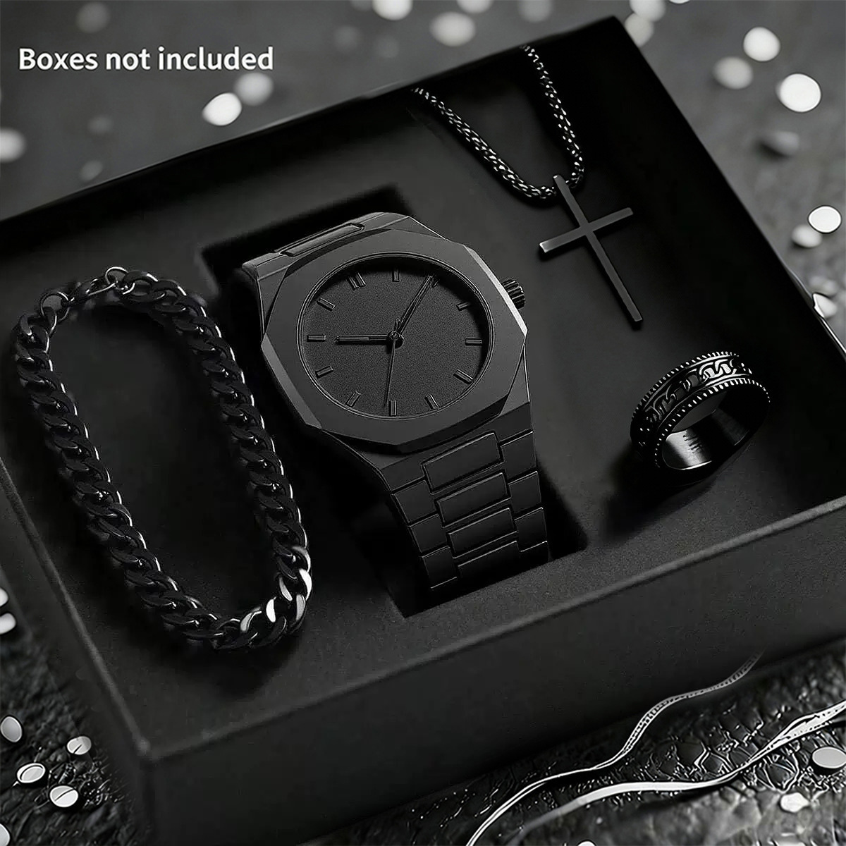 Mens Quartz Watch Necklace Bracelet Set photo 3