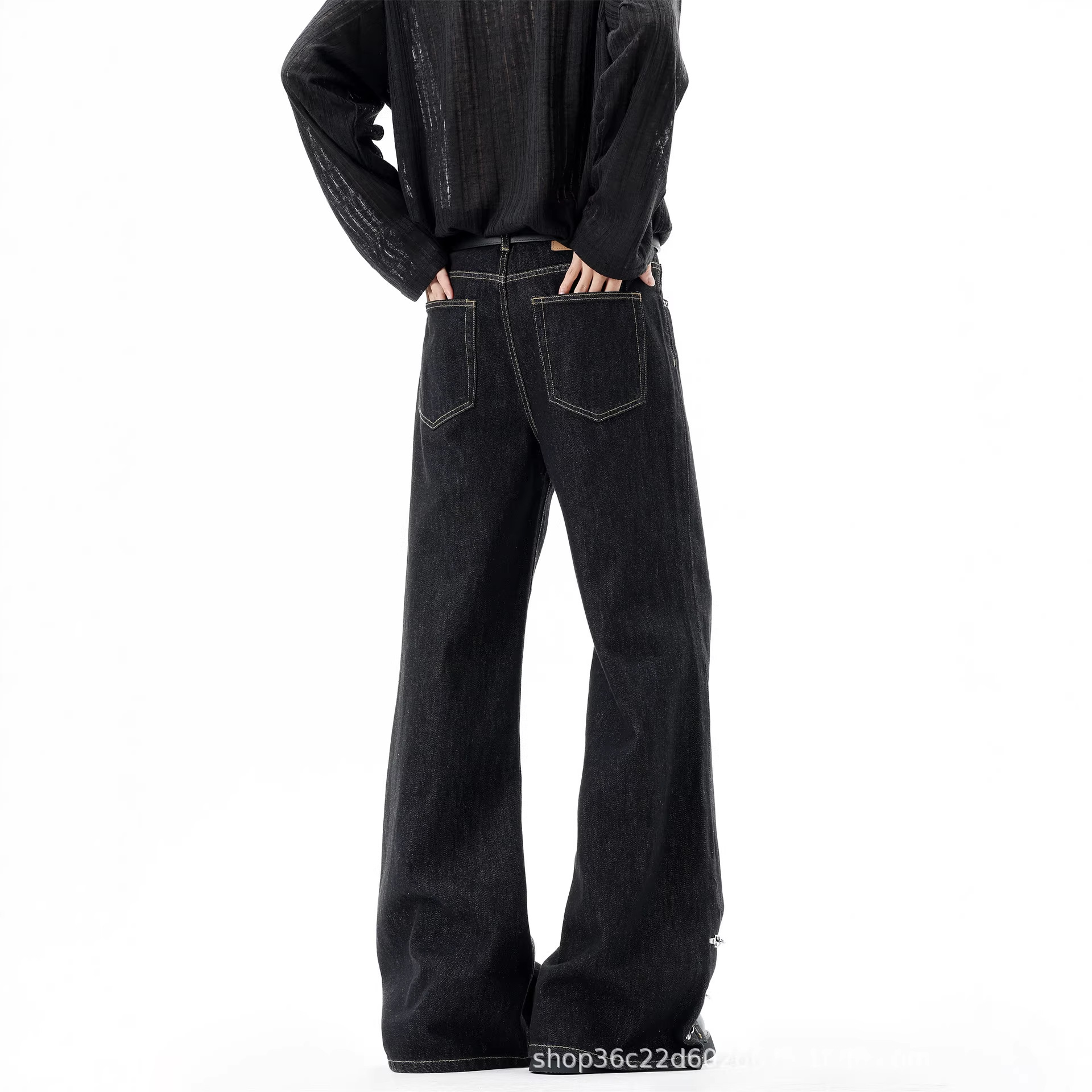 Men's American-style Vintage High-end Raw Denim Flared Pants photo 2