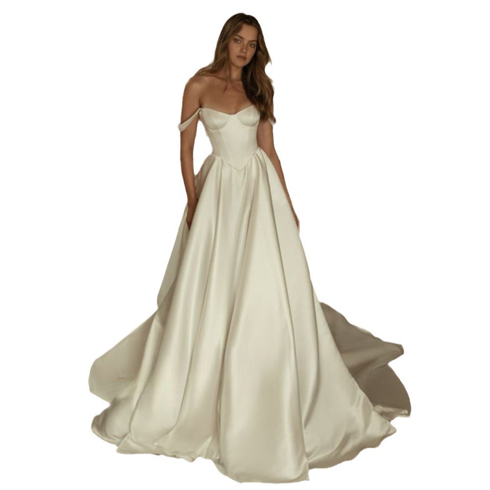 Satin Bridal Gown French-style Off-the-shoulder Strapless Design For Women photo 2