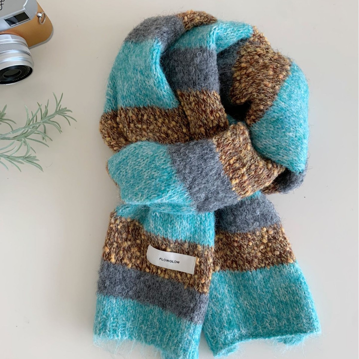 Korean-style Color-block Striped Scarf For Women photo 4