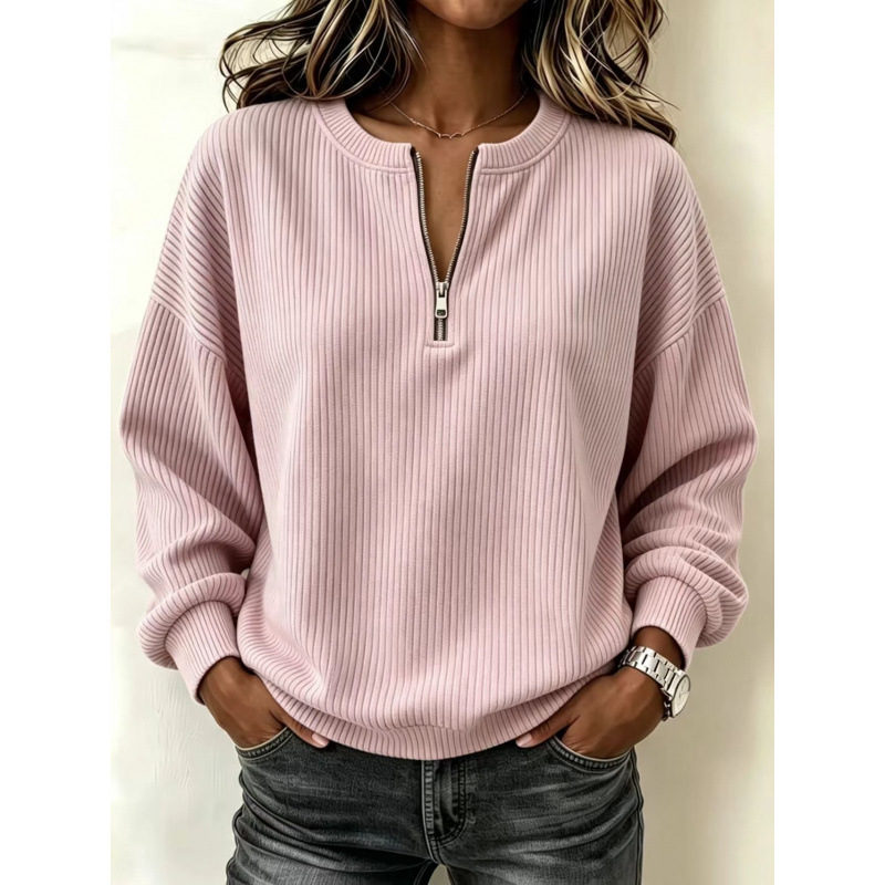 Zip-up Long-sleeve Drop-shoulder Casual Loose-fitting Crew Neck photo 3