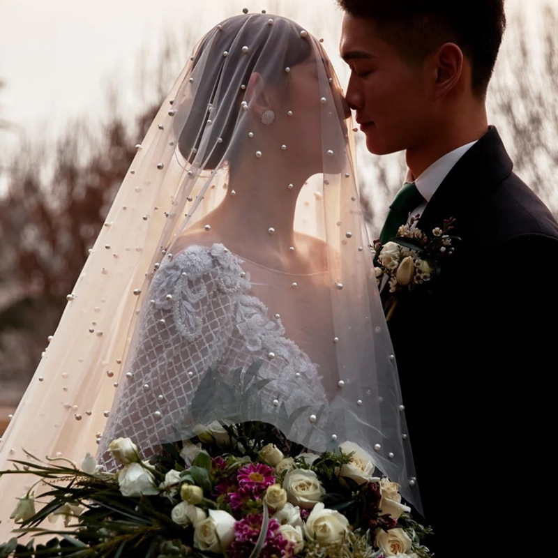 French Style Vintage Pearl Bridal Hair Accessory - Wedding Tulle Veil Headpiece for Brides photo 3