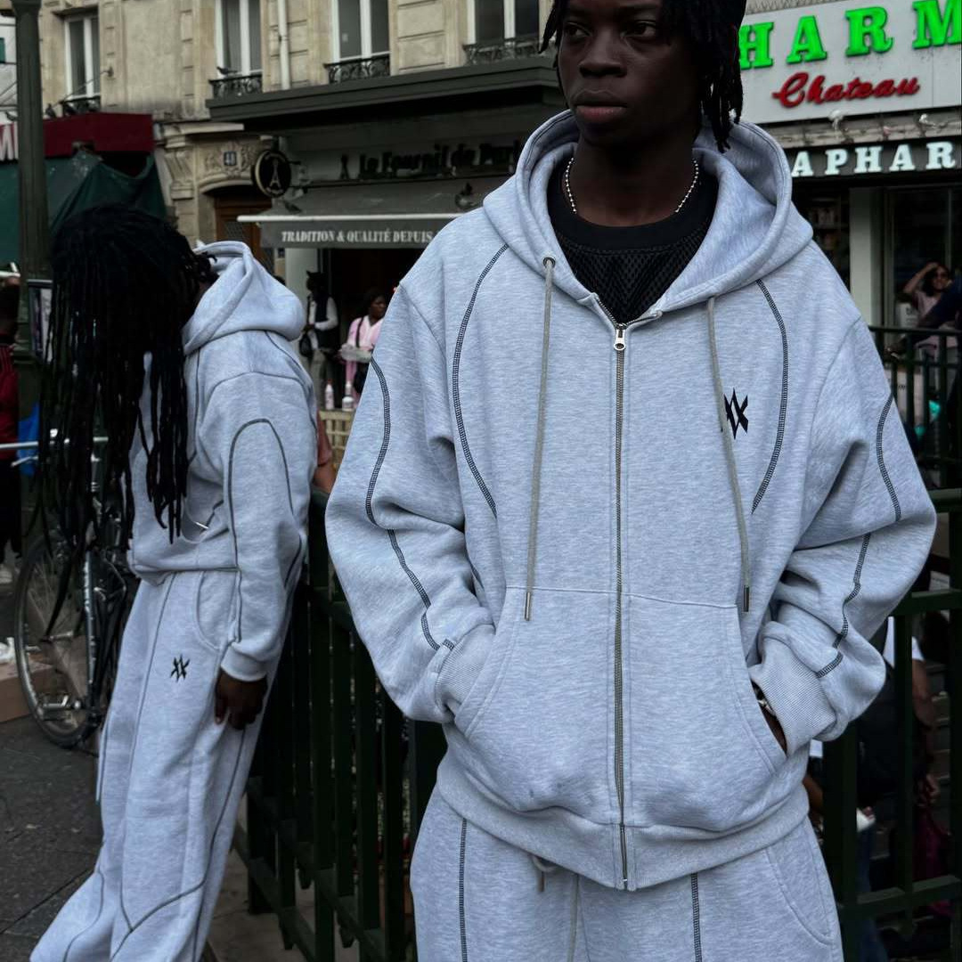 Street Hooded Cardigan Sweater Men's And Women's Same Loose Hooded Sweatpants Suit photo 1