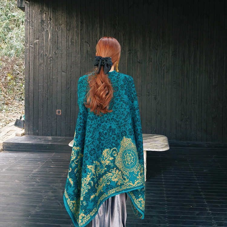 Peacock Blue Shawl Women's Cloak Cape photo 4