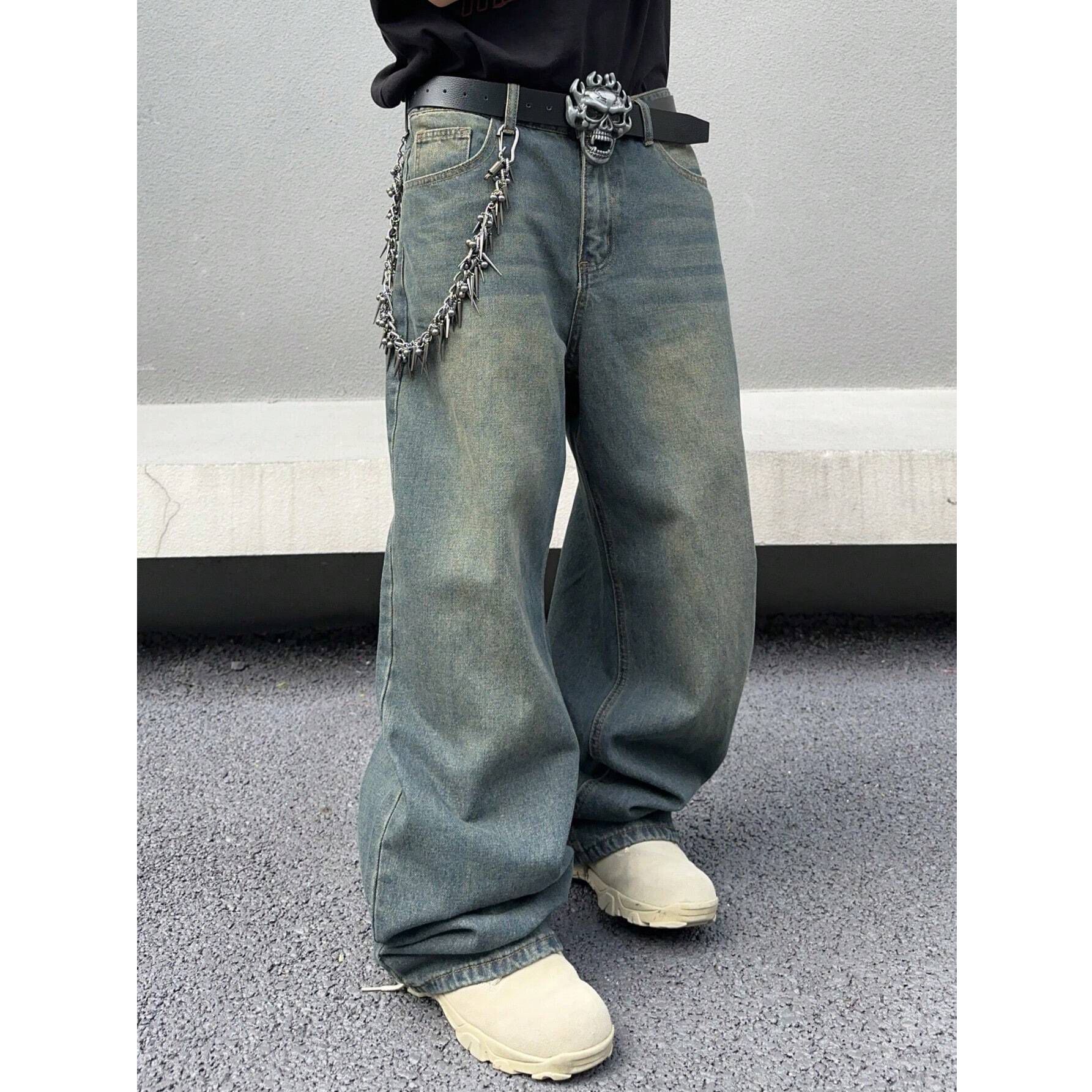 Men's American-style Streetwear Vintage Washed Wide-leg Jeans photo 4