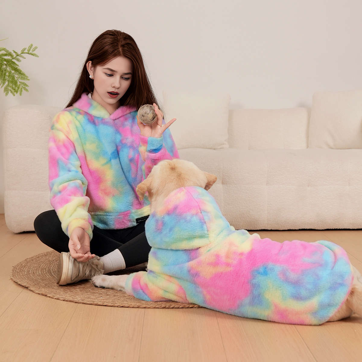 Pet Hoodie Tie Dye Rabbit Fur Rainbow-colored Dog Hoodie photo 4