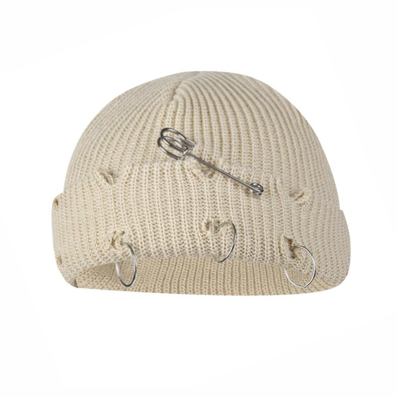 Iron Ring Pin Ripped Knit Beanie photo 3