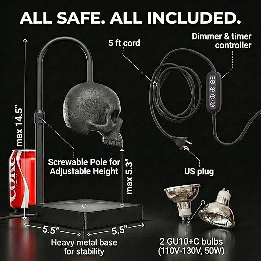 Adjustable Dimmable Skull Table Lamp Timer Candle Warmer photo 2