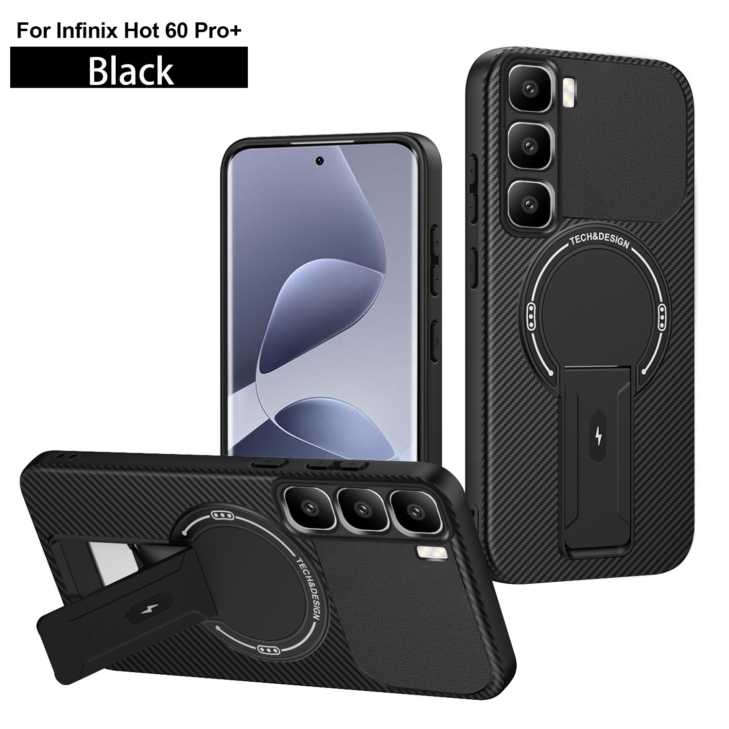 Compatible With Hot 70 Phone Case Armor Carbon Fiber Texture With Stand photo 5