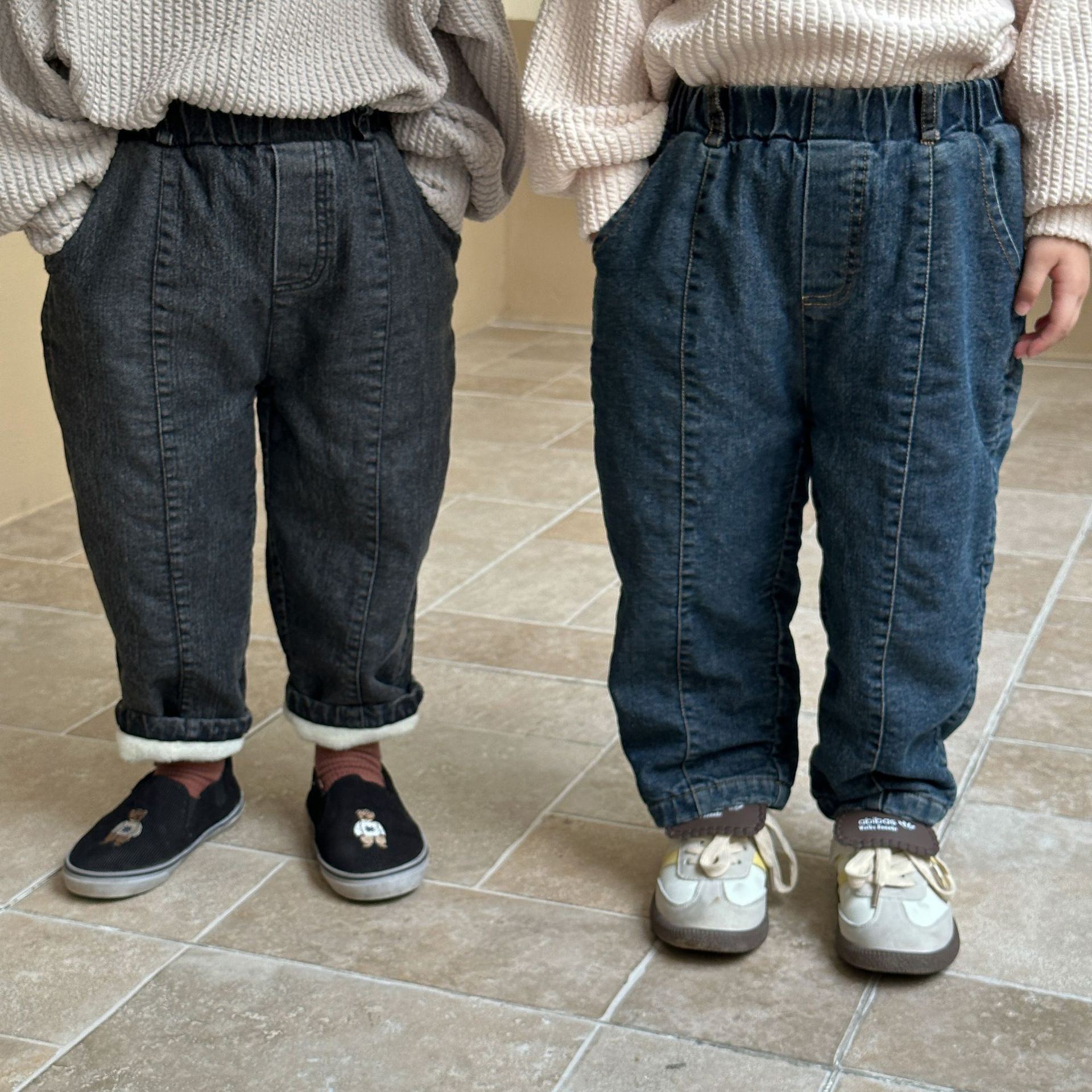 Children's Thickened Warm Skinny-fit Denim Trousers photo 7