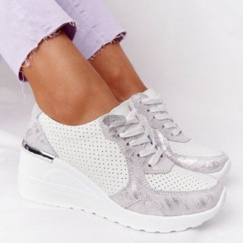 Plus Size Casual Platform Dad Shoes Lace-up Wedge Sports Women photo 3
